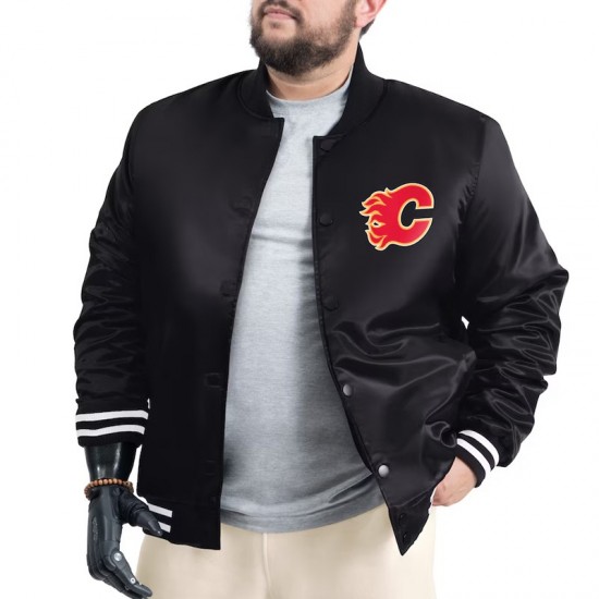 Calgary Flames Adaptive Bold Logo Varsity Satin Jacket