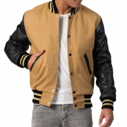 Camel Wool Body & Black Leather Sleeves Letterman Jacket Camel Wool Body & Black Leather Sleeves Letterman Jacket