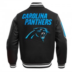 Carolina Panthers Mashup Rib Varsity Wool and Leather Jacket Carolina Panthers Mashup Rib Varsity Wool and Leather Jacket