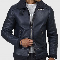 Carter Men’s Blue B-3 Bomber Leather Jacket Carter Men’s Blue B-3 Bomber Leather Jacket