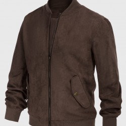 Carter Mens Dark Brown Bomber Suede Leather Jacket