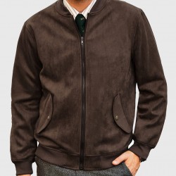 Carter Mens Dark Brown Bomber Suede Leather Jacket