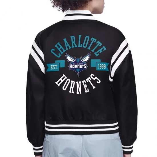 Charlotte Hornets Printed Logo Varsity Satin Jacket Charlotte Hornets Printed Logo Varsity Satin Jacket
