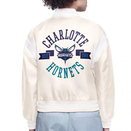 Charlotte Hornets Printed Logo Varsity Satin Jacket Charlotte Hornets Printed Logo Varsity Satin Jacket