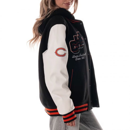 Chicago Bears Black and White Hooded Varsity Jacket