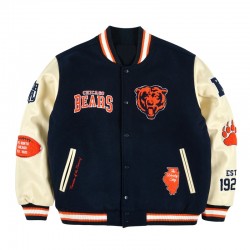 Chicago Bears Chenille Patches Navy Varsity Jacket