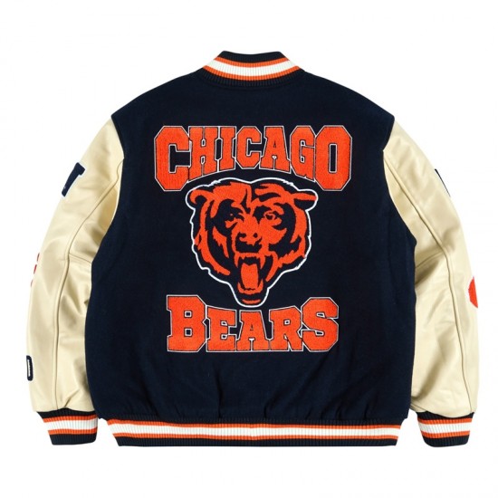 Chicago Bears Chenille Patches Navy Varsity Jacket Chicago Bears Chenille Patches Navy Varsity Jacket