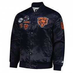 Chicago Bears Exclusive Navy Varsity Satin Jacket Chicago Bears Exclusive Navy Varsity Satin Jacket