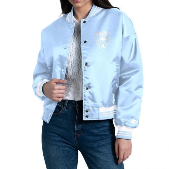 Chicago Bears Fashion Script Light Blue Satin Jacket