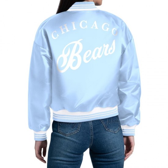 Chicago Bears Fashion Script Light Blue Satin Jacket