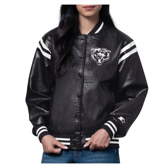 Chicago Bears High Heat Vegan Black Varsity Leather Jacket Chicago Bears High Heat Vegan Black Varsity Leather Jacket