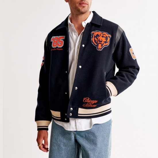 Chicago Bears Navy Varsity Bomber Wool Jacket Chicago Bears Navy Varsity Bomber Wool Jacket