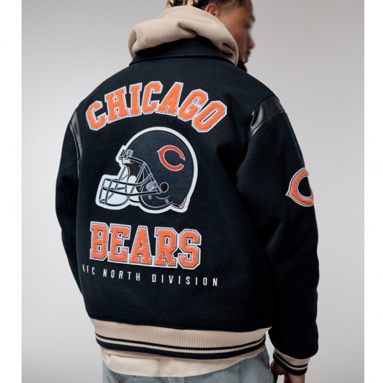 Chicago Bears Navy Varsity Bomber Wool Jacket Chicago Bears Navy Varsity Bomber Wool Jacket
