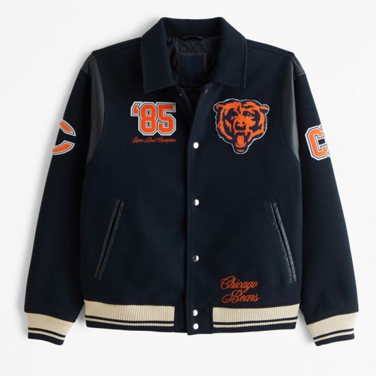 Chicago Bears Navy Varsity Bomber Wool Jacket Chicago Bears Navy Varsity Bomber Wool Jacket