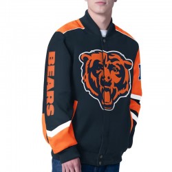 Chicago Bears Prime Time Racing Full-Zip Navy Cotton Jacket