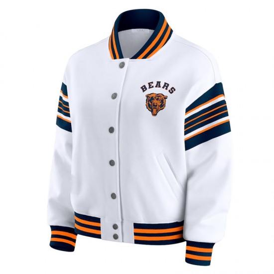 Chicago Bears Snap Front White Fleece Jacket