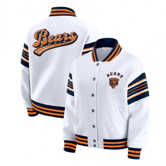 Chicago Bears Snap Front White Fleece Jacket