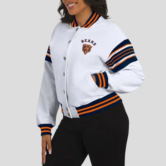 Chicago Bears Snap Front White Fleece Jacket