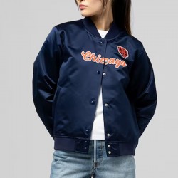 Chicago Bears Throwback Graphics Navy Satin Jacket – Best Value