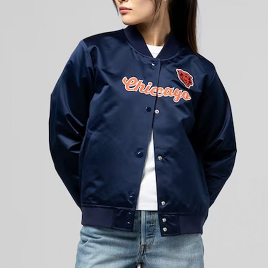 Chicago Bears Throwback Graphics Navy Satin Jacket Chicago Bears Throwback Graphics Navy Satin Jacket