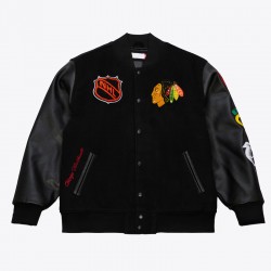 Chicago Blackhawks Black Out Team Logo Varsity Jacket Chicago Blackhawks Black Out Team Logo Varsity Jacket