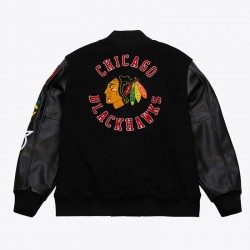 Chicago Blackhawks Black Out Team Logo Varsity Jacket Chicago Blackhawks Black Out Team Logo Varsity Jacket