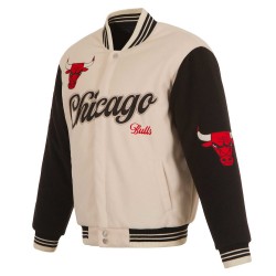 Chicago Bulls Cream and Black Varsity Jacket Chicago Bulls Cream and Black Varsity Jacket