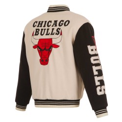 Chicago Bulls Cream and Black Varsity Jacket Chicago Bulls Cream and Black Varsity Jacket