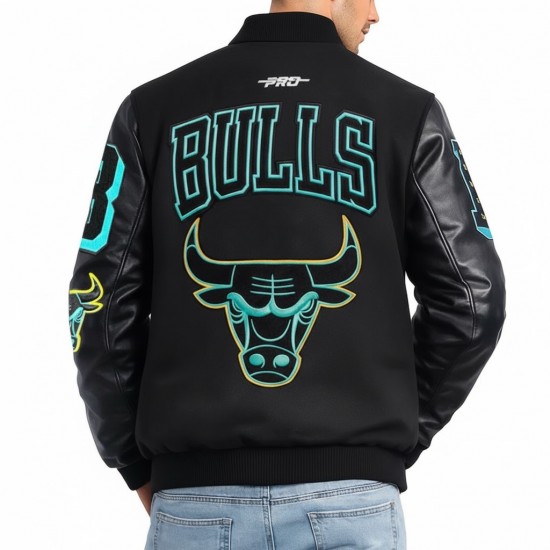 Chicago Bulls Gamma Blue Letterman Jacket Chicago Bulls Gamma Blue Varsity Jacket – Wool/Leather Full-Zip