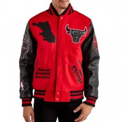 Chicago Bulls Red Wool And Black Leather Varsity Jacket