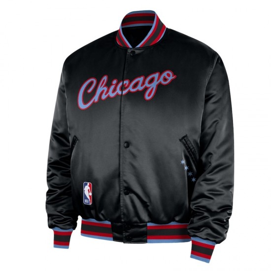 Chicago Bulls Remix Courtside Black Bomber Jacket Chicago Bulls Remix Courtside Black Bomber Jacket