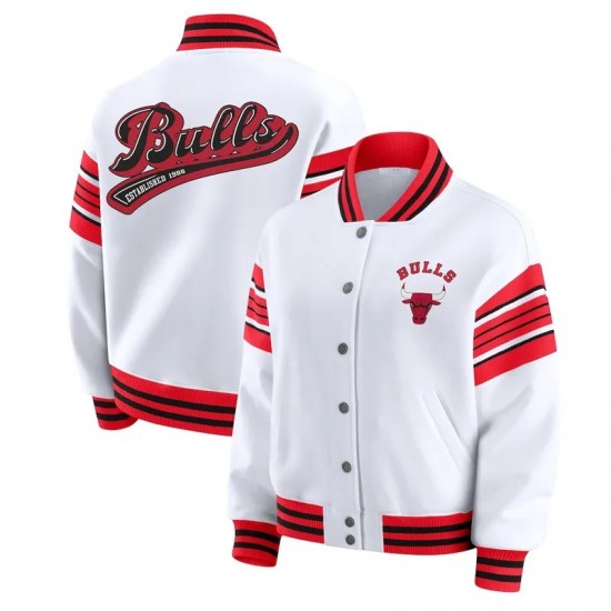Chicago Bulls Snap Front White Fleece Jacket Chicago Bulls Snap Front White Fleece Jacket