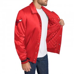 Chicago Bulls Stitch Applique Red Satin Jacket