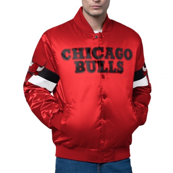 Chicago Bulls Triple Option Full-Snap Varsity Satin Jacket Chicago Bulls Triple Option Full-Snap Varsity Satin Jacket