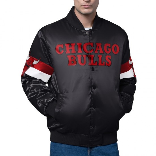 Chicago Bulls Triple Option Full-Snap Varsity Satin Jacket Chicago Bulls Triple Option Full-Snap Varsity Satin Jacket