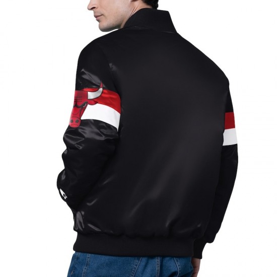 Chicago Bulls Triple Option Full-Snap Varsity Satin Jacket Chicago Bulls Triple Option Full-Snap Varsity Satin Jacket