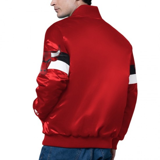 Chicago Bulls Triple Option Full-Snap Varsity Satin Jacket Chicago Bulls Triple Option Full-Snap Varsity Satin Jacket