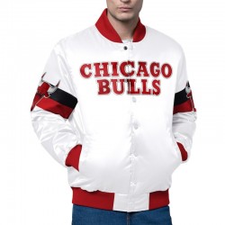 Chicago Bulls Triple Option Full-Snap Varsity Satin Jacket Chicago Bulls Triple Option Full-Snap Varsity Satin Jacket