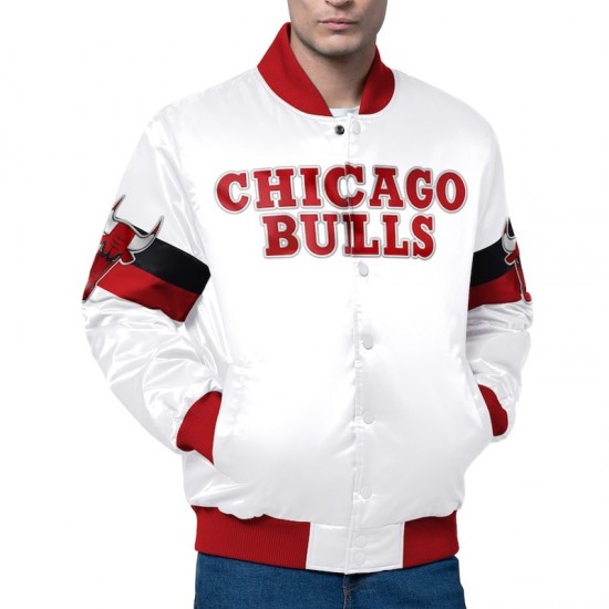 Chicago Bulls Triple Option Full-Snap Varsity Satin Jacket Chicago Bulls Triple Option Full-Snap Varsity Satin Jacket