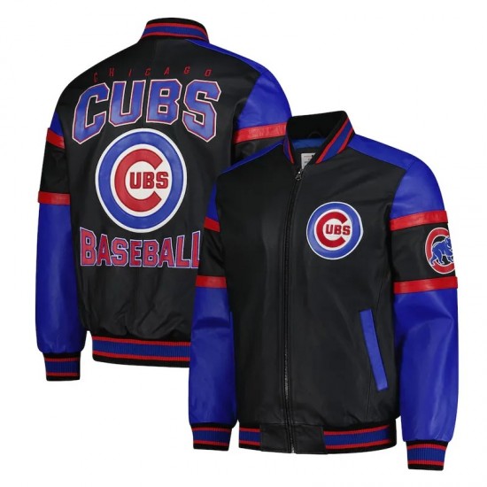 Chicago Cubs Black and Blue Varsity Leather Jacket Chicago Cubs Black and Blue Varsity Leather Jacket