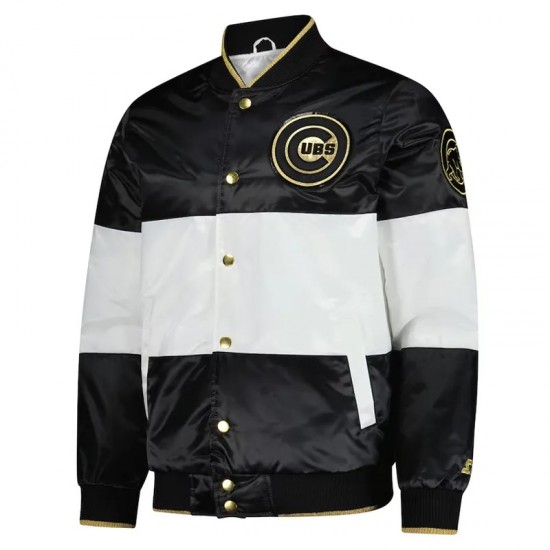 Chicago Cubs Black and White Satin Jacket Chicago Cubs Black and White Satin Jacket