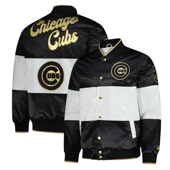 Chicago Cubs Black and White Satin Jacket Chicago Cubs Black and White Satin Jacket