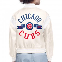 Chicago Cubs Printed Logo Varsity Satin Jacket Chicago Cubs Printed Logo Varsity Satin Jacket