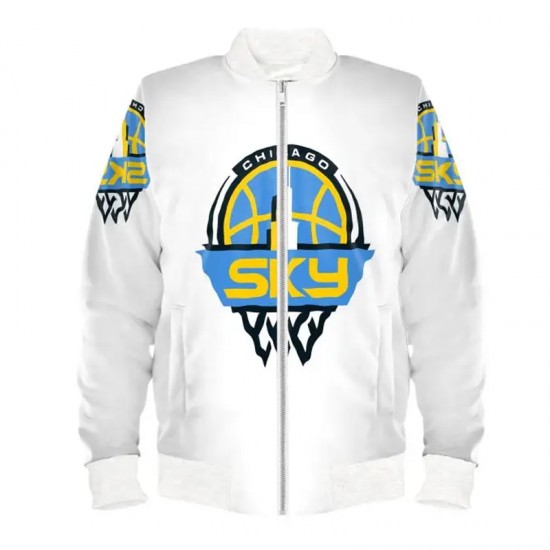 Chicago Sky Bomber White Satin Jacket