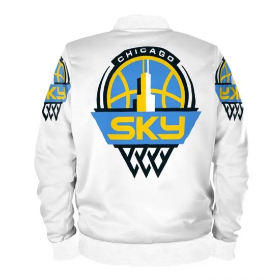 Chicago Sky Bomber White Satin Jacket