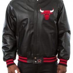 Men's Chicago Bulls Black Leather Jacket  Men's Chicago Bulls Black Leather Jacket