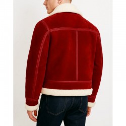Christmas Red Shearling Suede Leather Jacket