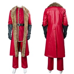 Mens Christmas Movie Santa Claus Cosplay Costume Outfit Red Leather Coat Mens Christmas Movie Santa Claus Cosplay Costume Outfit Red Leather Coat