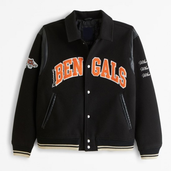Cincinnati Bengals Black Varsity Bomber Wool Jacket Cincinnati Bengals Black Varsity Bomber Wool Jacket