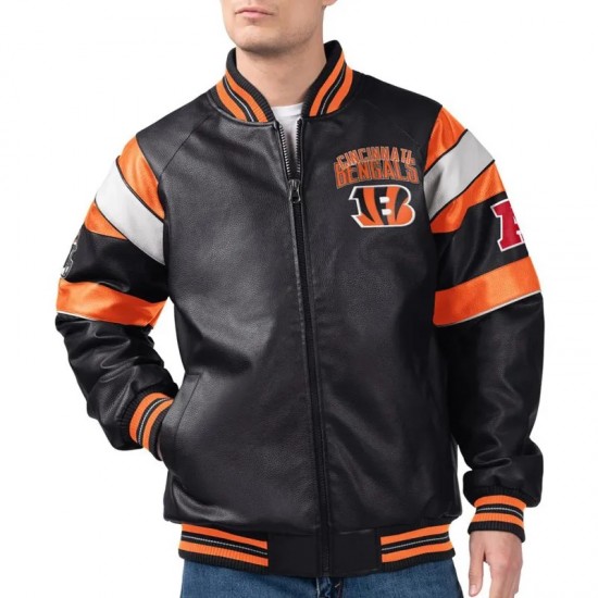 Cincinnati Bengals G-III Faux Varsity Leather Jacket Cincinnati Bengals G-III Faux Varsity Leather Jacket